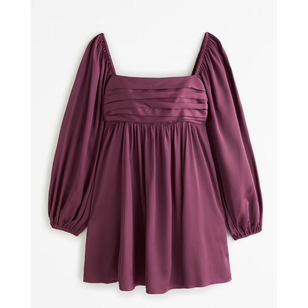 Abercrombie & Fitch Emerson Satin Long Sleeve Mini Dress In Purple Small Petite